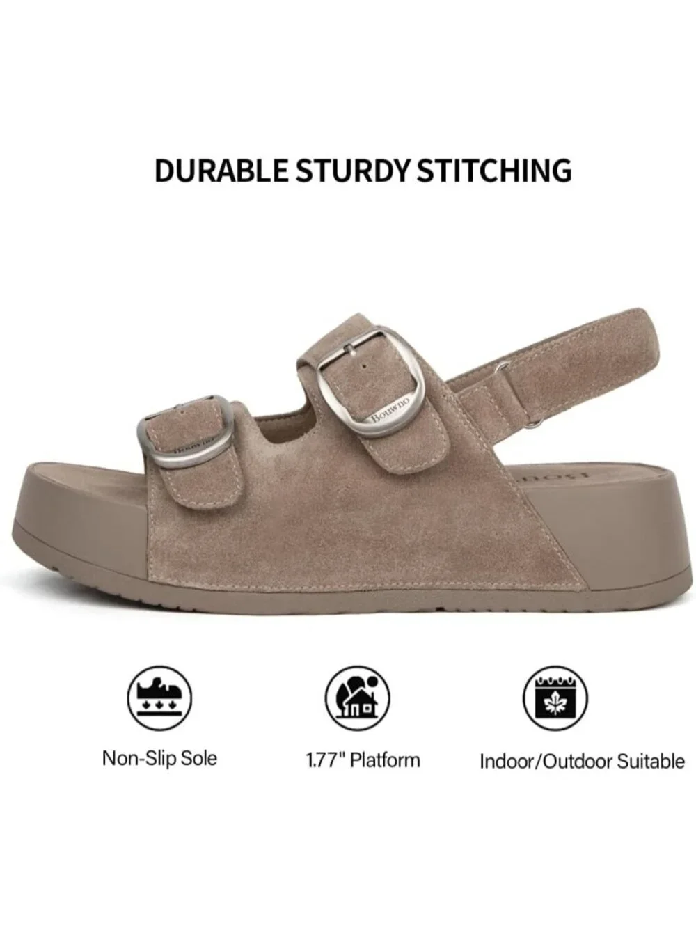 Women's Apricot Brown Genuine Leather Slip on Slide Buckle Platform Sandal Shoes